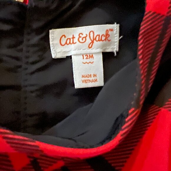 Cat & Jack Plaid Holiday Dress Red & Black Bow Layered Taffeta Girls 12 months - Picture 5 of 7